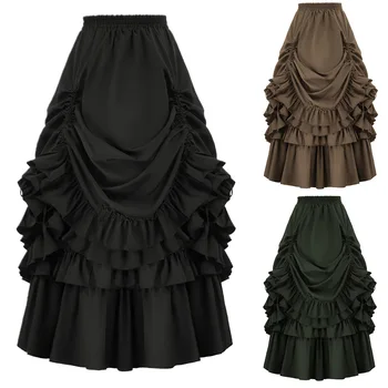 Викторианская готическая юбка, женская средневековая корсетная юбка, винтажное платье в стиле стимпанк, Ренессанс, юбка с завышенной талией, нерегулярно плиссированная юбка