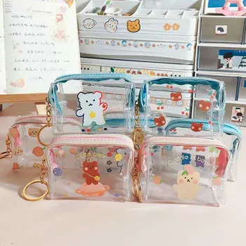 Креативные мишки, прозрачный кошелек для девочек, детский кошелек для мелочи из ПВХ на молнии, женский мини-кошелек для губной помады, сумка для ключей с фламинго