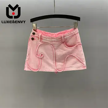 LUXE & ENVY, Пикантная джинсовая мини-юбка с низкой талией, женская летняя новинка 2023, Антиблестящая брючная юбка, Сексуальная юбка-полукомбинезон на бедрах