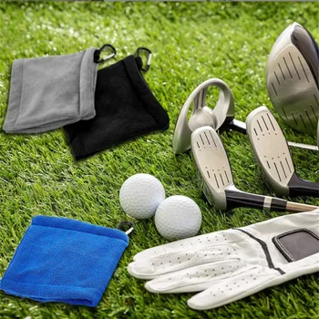 Полотенце для гольфа 1шт для игрока в гольф из микрофибры для гольфа Влажное и сухое Амфибия Черное с крючком Полотенце для чистки мячей для гольфа с выдвижным механизмом