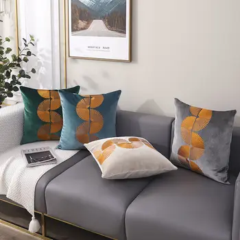 Роскошная Скандинавская геометрическая подушка, Бархатная подушка для дивана с квадратной вышивкой, Мягкое украшение для гостиной, Кафе, подарок для дивана, задние машинки