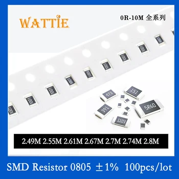 SMD резистор 0805 1% 2,49 М 2,55 М 2,61 М 2,67 М 2,7 М 2,74 М 2,8 М 100 шт./лот микросхемные резисторы 1/8 Вт 2,0 мм * 1,2 мм