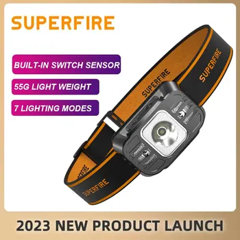 Мини-светодиодный налобный фонарь SUPERFIRE HL75-S Type-C, Перезаряжаемые Мощные Сенсорные фары, Регулируемый Фонарь для рыбалки и кемпинга на открытом воздухе