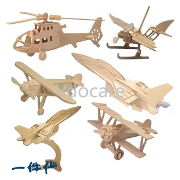 Детская 3D модель сборки самолета Головоломка DIY Wood Intelligence Ручная головоломка