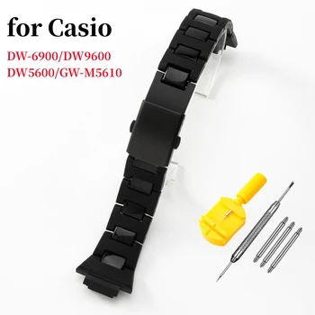 Высококачественный Пластиковый Стальной Ремешок для часов Casio G-shock DW-6900/DW9600/DW5600/GW-M5610 Мужской Ремешок Для Часов Черный Ремешок Браслет 16 мм