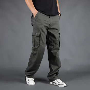 Европейские и американские осенние брюки-карго с множеством карманов, мужские свободные повседневные весенне-осенние брюки из плотного хлопка большого размера