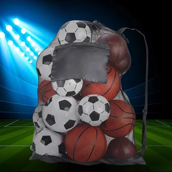 Сетчатая сумка для футбольных мячей, органайзер для очень больших мячей с карманом на молнии, аксессуары для баскетбольного футбола