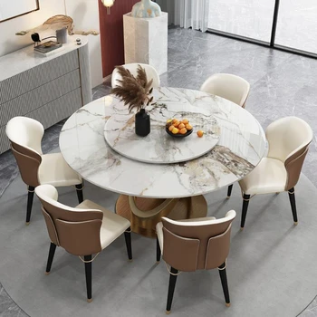 Обеденный стол мягкой роскоши с поворотным столом Современный Простой Бытовой Обеденный стол Tea Mesa Centro De Salon Роскошная мебель