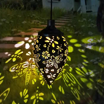 Солнечная проекционная лампа Полые Подвесные Декоративные фонари Iron Art IP65 Водонепроницаемые Осветительные украшения Домашний декор для вечеринки в саду
