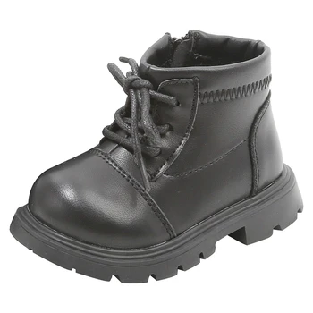 Модные брендовые ботинки 12-16 см для детей, девочек и мальчиков, однотонные осенние ботильоны черного, коричневого, бежевого цвета на молнии, простая повседневная обувь на шнуровке