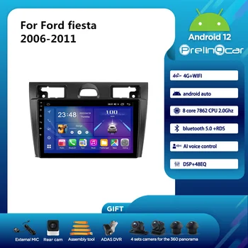 Автомагнитола Prelingcar Android 12 для Ford Fiesta 2006-2011 годов выпуска, 9-дюймовый Мультимедийный видеоплеер, навигация, GPS Восьмиядерный