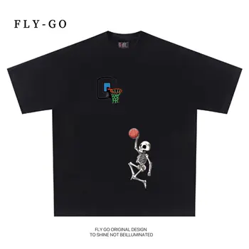 FLYGO American basketball с нишевым принтом, мужская и женская модная брендовая футболка с коротким рукавом 254 размера