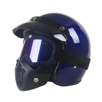 Темно-синий винтажный мотоциклетный шлем с открытым лицом, Полушлем, одобренный Dot, Ретро Moto Casco Capacete Motociclistas Capacete