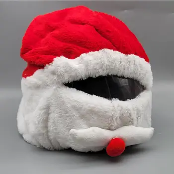 Рождественская шляпа, чехол для мотоциклетного шлема, простой в установке, плюшевый полнолицевой шлем, защитный чехол для наружного декора, веселые поездки, подарки