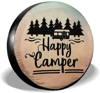 Водонепроницаемый Чехол для шин Happy Camper, Солнцезащитный Чехол для Шин RV Jeep Wrangler Trailer Campers 14 15 16 17-Дюймовый Чехол Для Колесных шин (16
