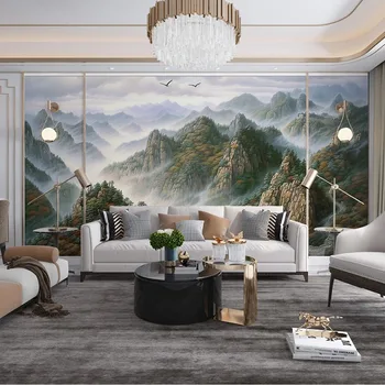 Пользовательские 3D Фрески Обои Современный Новый Мраморный Узор в китайском стиле Great Wall Golden Duplex Building Background Wall Home Décor