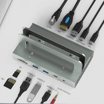 Док-станция с Адаптером питания-Концентратором, Быстрым Зарядным Устройством, Док-станцией Расширения USB 2.0, совместимым с HDMI USB-Концентратором, Портом TF/SD для передачи данных
