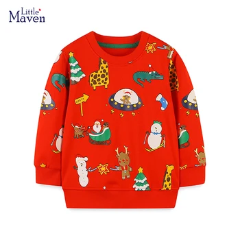 Little maven 2023, Новые толстовки, топы, одежда для детей, рождественская одежда Санта-Клауса с героями мультфильмов, толстовки для детей 2-7 лет