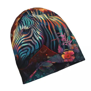 Тонкая шапочка-зебра с неоновой красочной росписью, летняя вязаная шапка Y2k, мешковатые мужские и женские тюбетейки и шапочки