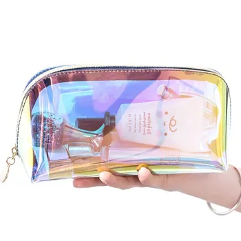 Стиль Корейская лазерная косметичка Ins Cosmetics, полукруглая дорожная сумка-багги, переносная прозрачная сумка для стирки в форме клецки