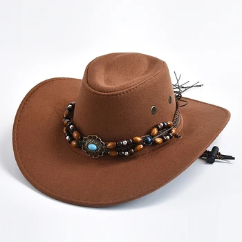 Винтажные ковбойские шляпы в стиле вестерн с большими краями для мужчин и женщин из искусственной замши, джазовая шляпа джентльмена-ковбойши, сомбреро
