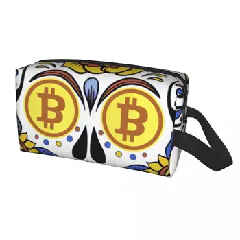 Косметичка Bitcoin Crypto Женская мода Большой емкости Btc Cryptocurrency Skull Для макияжа Косметички для хранения туалетных принадлежностей