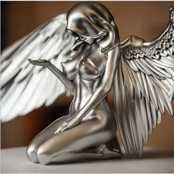 Горячая распродажа Серебряных Крыльев Ангела, поделок из смолы, настольного декора, украшения для садоводства