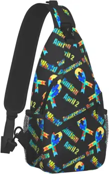 Повседневный слинг-рюкзак на груди, красочный пазл, лента для осознания аутизма, черный рюкзак через плечо, спортивная сумка Unbalance