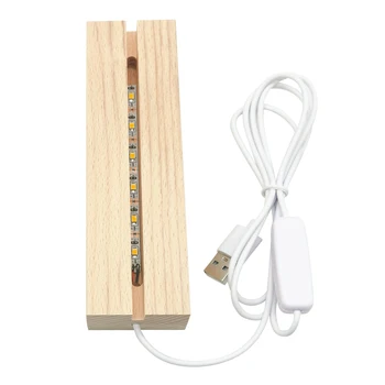 Светодиодная подставка для дисплея из дерева-3D прямоугольник, USB-кристалл, деревянная подставка с подсветкой, декор для подставки