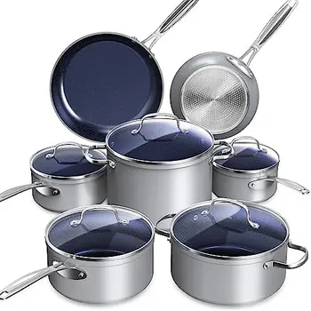 Набор Керамической посуды Duralon Blue С Антипригарным покрытием, Устойчив к царапинам С алмазным Напылением, Не содержит PTFE и PFOA, Безопасен для духовки, Индукционный.