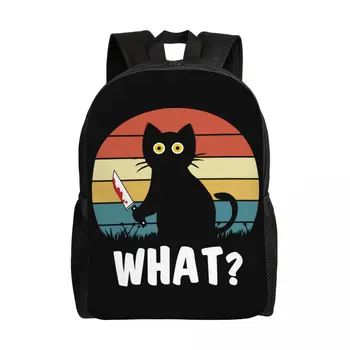 Черный кот, Какой рюкзак для женщин, мужчин, Водонепроницаемый, для колледжа, школы, Забавный Кот-убийца, держащий нож, Сумка для Хэллоуина, сумка для книг с принтом