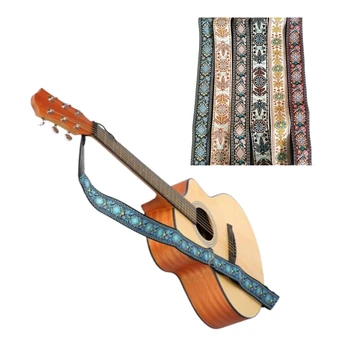 Гитарный ремень с этнической вышивкой, хлопковый Сверхширокий Регулируемый плечевой ремень для электроакустической гитары, бас-гитары, аксессуары для укулеле