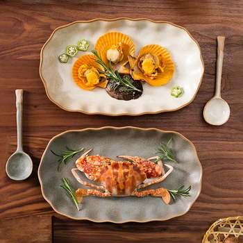 Домашняя рыбная тарелка, новая рыбная тарелка, домашняя тарелка для рыбы, приготовленной на пару, доступна микроволновая печь, керамическая рыбная тарелка, овощная тарелка