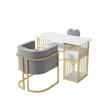 Легкие Роскошные маникюрные столики с каменной пластиной Современная Салонная мебель для салона красоты Профессиональный маникюрный стол Nordic Golden Iron Art Table