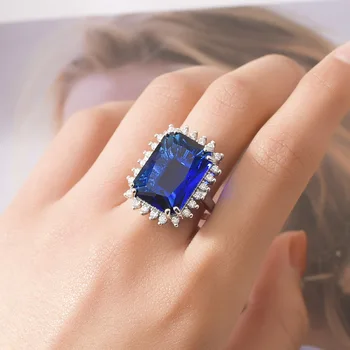 Новое модное прямоугольное легкое Роскошное красочное открытое кольцо с сокровищами для женщин с цирконом Женское обручальное кольцо