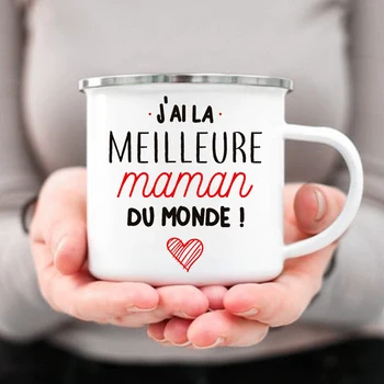 Лучшая мама в мире Эмалированная Кружка с французским принтом Кофейные чашки Необычная Чайная Чашка Посуда для напитков Персонализированные Подарки Чашки Пиво Путешествия