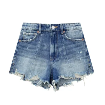 2023 Летние модные джинсовые шорты с градиентом для девочек, женские шорты неправильной формы Y2K с высокой талией, женские джинсы на пуговицах для хай-стрит