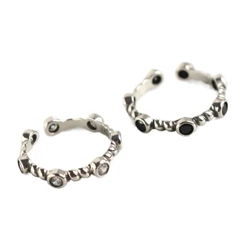 Кольцо из стерлингового серебра s925 пробы в корейском стиле, черное кольцо с цирконием, винтажное потертое кольцо, кольцо для женщин