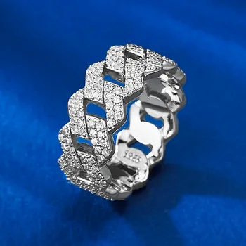Micro Set Серебряное кольцо S925 с пряжкой и кольцом из циркона в стиле хип-хоп, персонализированные модные серебряные украшения в стиле хип-хоп