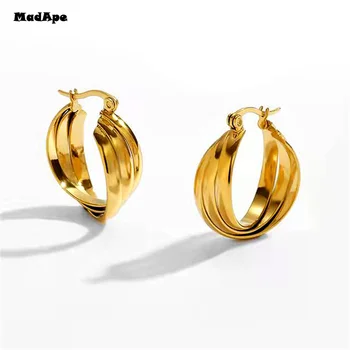 Креольские серьги золотого цвета, большие круглые серьги-кольца из нержавеющей стали, подарки для женщин