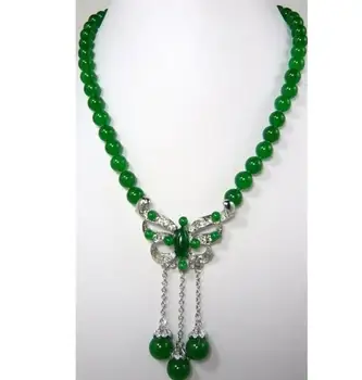 приятные женские аксессуары! Ожерелье из зеленых нефритовых бусин + подвески в виде бабочек