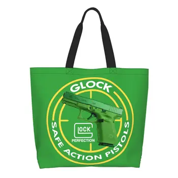 Модный принт Cool Glock 19 Tote Сумки для покупок, моющийся холст, сумка для покупок, США, пистолет, Пистолетная сумка