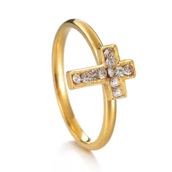 Женские кольца с двойным крестом из циркона Золотого цвета, кольцо из нержавеющей стали, Роскошное обручальное кольцо, ювелирный подарок высокого качества