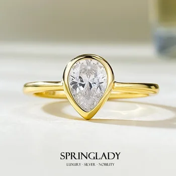 SpringLady 18-Каратное позолоченное серебро 925 пробы грушевидной огранки 5*7 мм, лабораторный сапфир, кольцо с драгоценным камнем для женщин, ювелирные изделия для помолвки