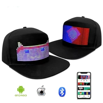 Светодиодная крышка с подсветкой цвета RGB, многоязычный светодиодный дисплей, прокручивающаяся панель отображения сообщений, привлекающая внимание светящаяся светодиодная мигающая шляпа