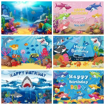 Фон для детского душа с акулами, голубой подводный мир, морские рыбы, кораллы, декор для детского дня рождения, фон для фотосъемки, реквизит для фотосъемки