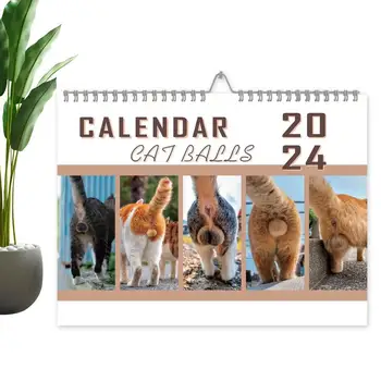Настенный календарь на 2024 год 12-месячный Календарь с кошачьей попкой Работает С января 2024 года По декабрь 2024 года Милое Планирование Организация Ежедневник Настенный