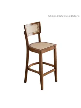Барный стул из массива дерева, высокий табурет из скандинавской трости, барный стул для домашнего ресторана, барный стул для стойки регистрации, Высокий табурет для кафе