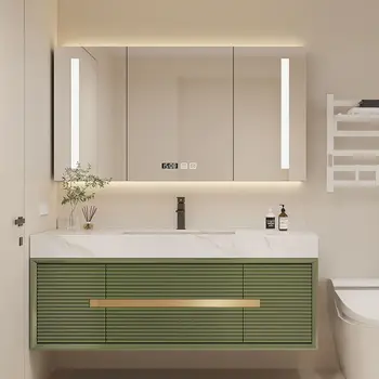 Американский шкаф для ванной комнаты каменная доска шкаф для ванной комнаты из массива дерева легкая роскошь интеллектуальный стол для мытья посуды на заказ
