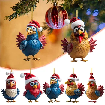 2024 Рождественское украшение, подвесная модель цыпленка, украшение Рождественской елки, Рождественские птицы, автомобиль, подвесной дом